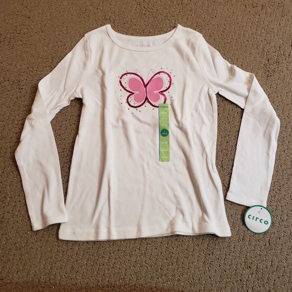 CIRCO Youth Girls White Butterfly L/S - L NWT